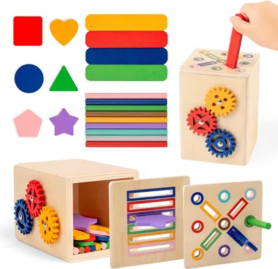 Produktbild von Montessori Spielzeug, Holzspielzeug Baby, Kinder Farbe Form Sortierspiel, Sensorik Spielzeug, Stapelspiel Motorikspielzeug, Geburtstag Mädchen Jungen