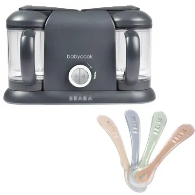 Produktbild von Babycook Duo Multifunktions-Küchenmaschine + Löffelset - 6-in-1 Küchenmaschine, Dunkelgrau - Silikonlöffel für Babys