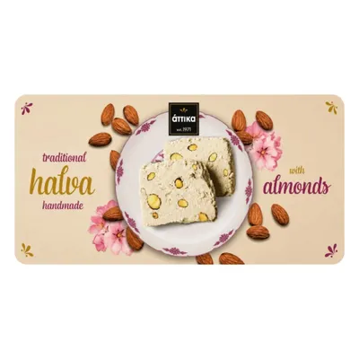 Attika Halva mit Mandeln 250 g Verpackung auf weißem Grund