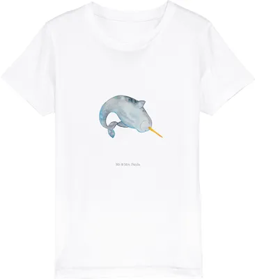 Produktbild von Mr. & Mrs. Panda Organic Kinder T-Shirt Narwal 9-11 Jahre (134/146) - Weiß - Geschenk, Hausfrau, Kurzarm, Meer, Aufräumen, Shirts für, Kindershirt, Bio, Kinderzimmer, Wal
