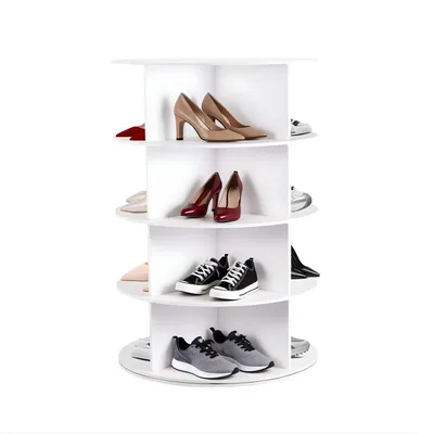 Produktbild von Drehbares Schuhregal 4 Ebenen – 360° Schuhorganizer freistehend – Platzsparender Schuhständer für Flur & Schrank – Weiß