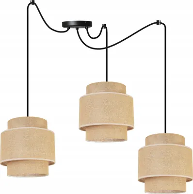 Produktbild von Boho Spider Hängelampe - Deckenlampe - Pendelleuchte aus Metall mit Lampenschirm aus Stoff - E27 - 3-Flammig - Schwarz Basis und Jute