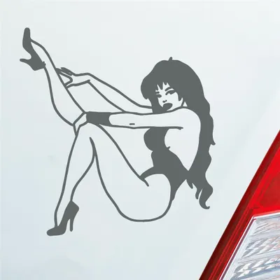 Produktbild von Auto Aufkleber Frau Pin Up Girl Vintage Sexy 10x10,5 cm Grau Sticker Heckscheibenaufkleber