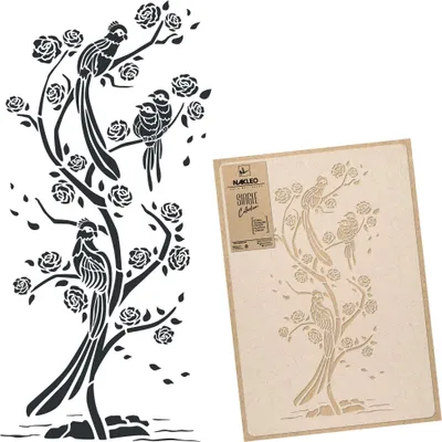Produktbild von Große Malschablonen L 1 Stück 59x95 cm, Chinoiserie Pfau Orientalisch Baum Muster, Wiederverwendbare Kunststoff Wandschablone