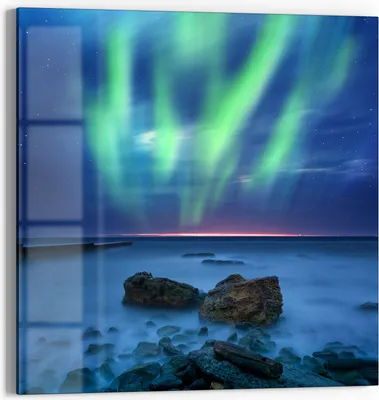 Produktbild von DEQORI Magnettafel Glas 30x30 cm 'Polarlicht über Felsküste' beschreibbar Whiteboard