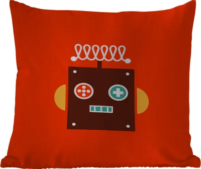 Produktbild von MuchoWow® Outdoor Kissen - Roboter - Formen - Gesicht - Orange - Jungen - Kinder - 50x50 cm - Wetterfest - Lounge Kissen - Komfortabel - Kissen mit Bild