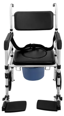 Produktbild von Toilettenstuhl mit Rollen, klappbarer Duschstuhl, 3-stufig höhenverstellbar, 2 Räder mit Bremsen, Tragfähigkeit 150 kg