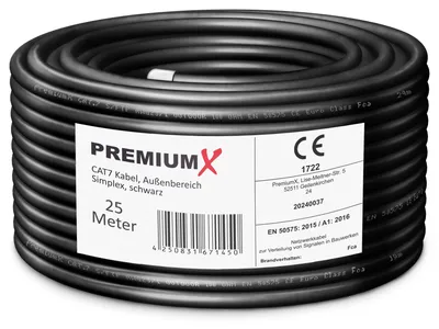 Produktbild von Premium X CAT 7 Outdoor Netzwerkkabel 25m S/FTP 10 Gbit/s PE AWG23/1 schwarz