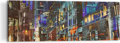 Produktbild von Bild auf Leinwand - Leinwandbild - Stadt Nacht Straße - 120x40cm - Wand Bild - Wanddeko - Leinwanddruck - Bilder - Kunstdruck - Wanddekoration - Leinwand bilder - Wandkunst - CA120x40-3787