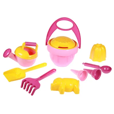 Produktbild von LENA Sandkastenset 10 teilig Eimer Schaufel Rechen und vieles mehr pink gelb