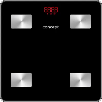 Obrázok produktu pre Concept VO4011 Sklenená diagnostická váha s aplikáciou Digitálna telesná analýza BIA váha telesného tuku Svalová hmotnosť BMI LED displej Bluetooth Hmotnosť do 180 kg čierna