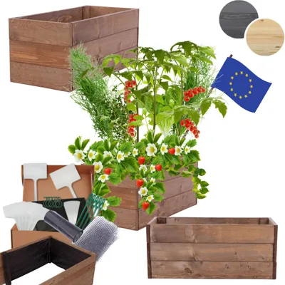 Produktbild von MODO24 Hochbeet Holz, Pflanzkasten, Massivholz, Kiefer, Kräuterbeet, Blumenkasten, Garten, Terrasse, 27x103x30 cm, Braun, ZP06