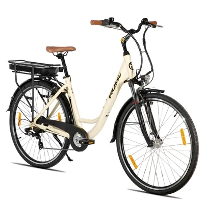 Produktbild von Hiland 28-Zoll-E-Bike für Erwachsene für den Stadtverkehr, 7 Gänge, Aluminiumrahmen, zwei V-Bremsen, 250-W-Motor, 36-V-Akku mit 10,4 Ah