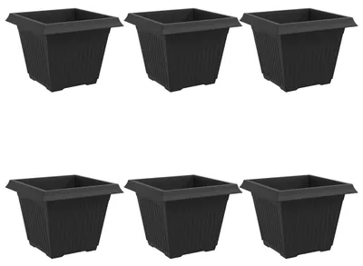 Image de Pot de Fleurs Carré 6 pcs Noir 43 x 43 x 33,5 cm Plastique