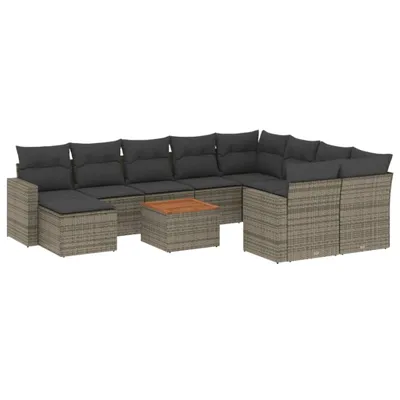 Produktbild von vidaXL 11-tlg. Garten-Sofagarnitur mit Kissen Grau Poly Rattan