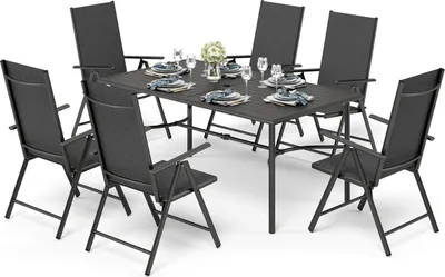 Produktbild von Gartenmöbel Set 6 Personen Aluminium Schwarz 7-fach verstellbare Stühle 170x96.5 cm Tisch