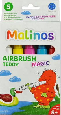 Produktbild von Malinos Airbrush Stifte Magic Teddy 5Farben+Schablone 5+