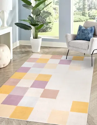 Produktbild von Kurzflorteppich rechteckig Wohnzimmer Teppich KUBIK Beige-Rosa 160 x 230 cm