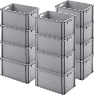 Produktbild von 12x Euro-Stapelbehälter, LxBxH 600x400x320 mm, grau, PP, lebensmittelecht