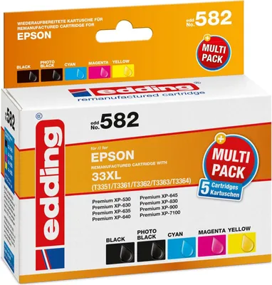 A box of Edding remanufactured ink cartridges for Epson printers.