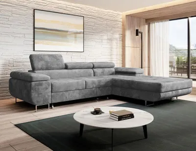 Produktbild von Easy4You Ecksofa NORBERG Velvet L-Form Grau – 279x72x205 cm - Schlafsofa mit Bettkasten und Schlaffunktion - Eckcouch mit Stauraum – Rechts – Stoff Monolith 85