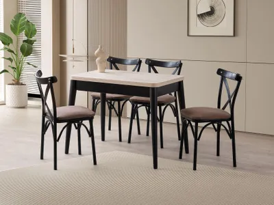 Produktbild von Skye Decor, Hochwertiger Ausziehbarer Esstisch, Travertin & Schwarz, 100 cm | 100% Melamin