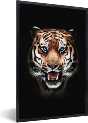 Produktbild von MuchoWow® MuchoWow® Gerahmtes Poster Porträt - Tiger - Schwarz 60x90 cm - Poster mit zchwarzem Bilderrahmen - Kunst