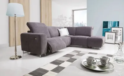 Produktbild von Ecksofa Sofa CAPRI Polyesterstoff Grau Ottomane Rechts