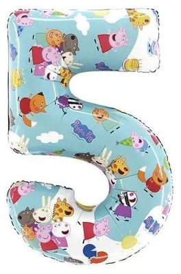Zdjęcie produktu dla Balon Foliowy Cyfra 5, Świnka Peppa, 66 cm Grabo