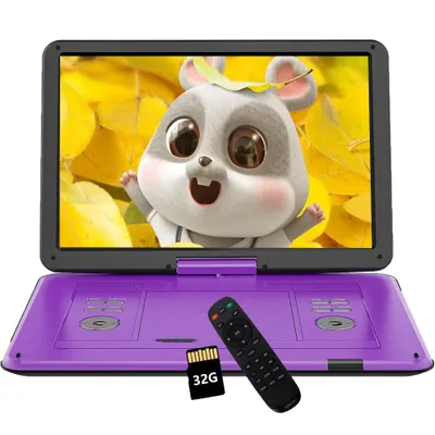Image de lecteur DVD portable 17,5" avec écran pivotant 15,6" idéal pour la voiture Fonction de lecture en mémoire et autonomie de 4 à 6 heures Pas de support Blu-ray &32G