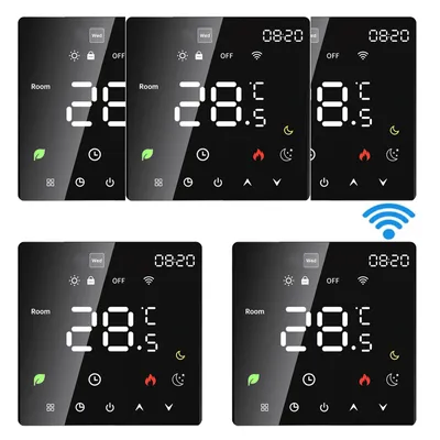 Produktbild von 5X Smart WiFi Thermostat, Stimme, Tuya-App, programmierbare Temperaturregelung, IP20-Schutz, automatischer/manueller Modus, digitaler Thermostat fuer 3 A Wasser-Fussbodenheizung