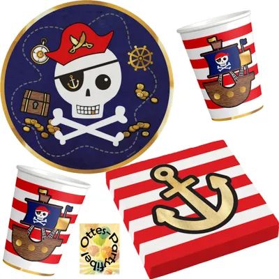 Produktbild von Piraten-Party-Set 32tlg. -  für 8 Gäste Teller Becher Servietten