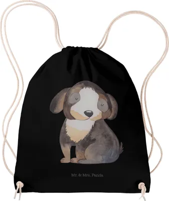 Produktbild von Mr. & Mrs. Panda Stoffbeutel Hund Entspannen - Schwarz - Geschenk, Hundeliebe, gym tasche, Sportbeutel, wander rucksack, Jutebeutel, Sprüche, Liebe, Schwarzer, Süß