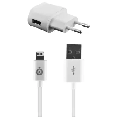 Image de Kit Chargeur USB A 1A + Câble USB A / Lightning 1m Blanc Bigben
