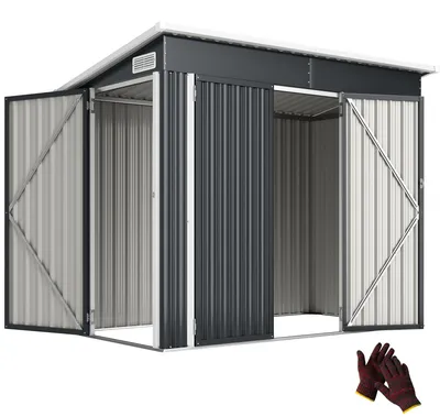Productafbeelding van Metalen tuinschuur 2,68 m2, afsluitbaar, gereedschapsschuur met 3 deuren, ventilatie, lessenaarsdak, handschoenen