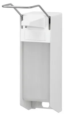 Weißer Aluminium universeller Hygienespender mit langelbiger Edelstahlpumpe mit geradem Saugrohr 1000 ml