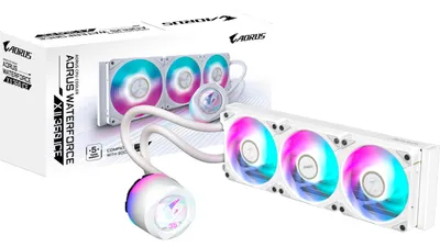 Produktbild von GIGABYTE AORUS WATERFORCE X II 360 ICE AIO Flüssigkeits-CPU-Kühler - 3x120mm ARGB-Lüfter, Vollfarb-LCD, DAISY-CHAIN, kompatibel mit Intel LGA 1851 und AMD AM5