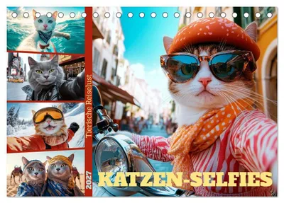 Produktbild von KATZEN-SELFIES Tierische Reiselust (Tischkalender 2027 DIN A5 quer), CALVENDO Monatskalender
