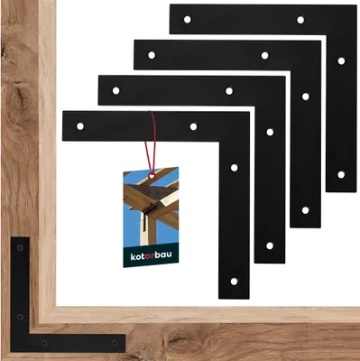 Immagine prodotto di KOTARBAU® Set di 4 angoli piatti 150x150x24 mm Connettore piatto nero a L in acciaio verniciato a polvere Connettore angolare in legno Angolo pesante Connettore angolare Piastra angolare Angolo di montaggio Angolo per mobili
