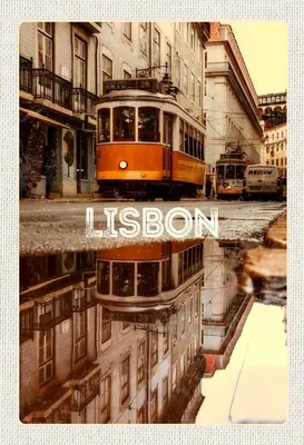 Produktbild von vianmo Holzschild 30x20 cm Lisabon Europa Straßenbahn Stadt Bildmotiv Reisemotiv Abenteuer Reisen