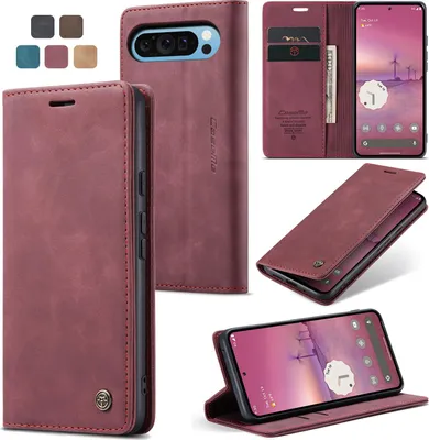 Zdjęcie produktu dla Caseme etui na telefon komórkowy skórzane etui z klapką do Google Pixel 9 Pro XL / 10 Pro XL karmazynowa czerwień