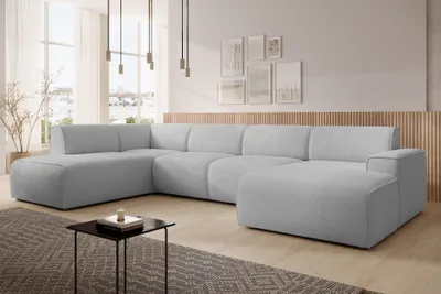 Image de AX LIVING Canapé XXL forme U Didim gris clair largeur 378cm moderne & généreux G