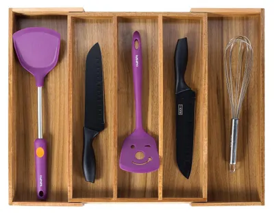 Immagine prodotto di Organizzatore per cassetti delle posate, in legno di acacia, espandibile, dimensioni 43 x 55 x 5 cm