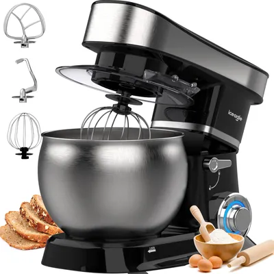 Obrázok produktu pre Kuchynský miesiaci stroj 1500 W, stroj na cesto so 6 l miskou z nehrdzavejúcej ocele, multifunkčný s plochým šľahačom, hák na cesto, šľahacia