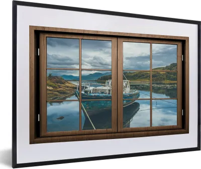 Produktbild von MuchoWow® MuchoWow® Gerahmtes Poster Aussicht - Boot - Wasser 60x40 cm - Poster mit zchwarzem Bilderrahmen - Schlafzimmer - Plakat in Rahmen - Drucken