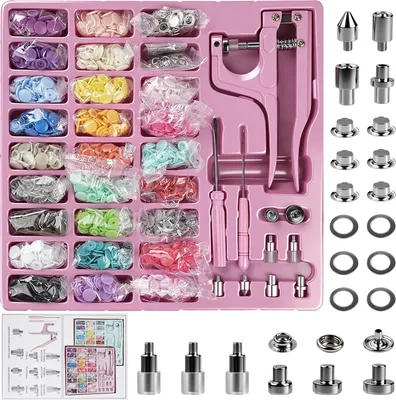 Obrázek produktu pro 250 sad plastových a kovových knoflíků s kleštěmi na knoflíky pro kutily a ruční práce