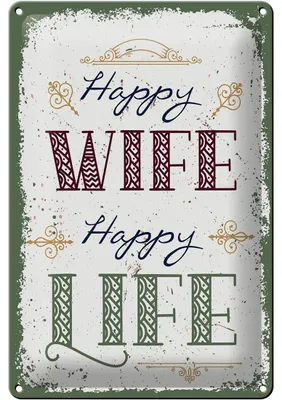 Produktbild von Blechschild Spruch Happy wife happy Life 20x30cm