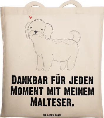Produktbild von Mr. & Mrs. Panda festivaltasche Malteser Moment - Transparent - Geschenk, Jutebeutel, Laptoptasche, Tote Bag, dokumententasche, Tasche, Shopping