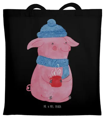 Produktbild von Mr. & Mrs. Panda Tote Bag Schwein Glühwein - Schwarz - Geschenk, Weihnachten, Glühschwein, Schultasche, Jutebeutel, Einkaufstasche, Tasche, Punsch, Shopping