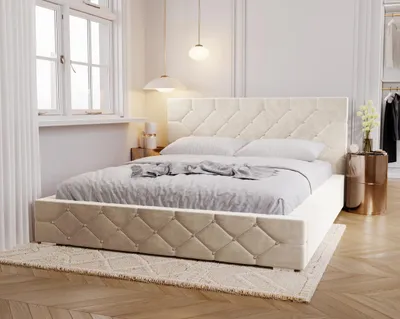 Obrázok produktu pre Čalúnená posteľ 180x200 cm Solar - dvojposteľ, kovový rošt - kryštály, zamatová látka, úložný priestor - posteľ do spálne Béžová